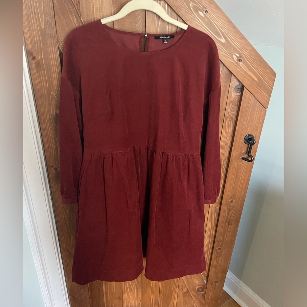 Madewell Corduroy Long Sleeve Dress- Maroon Size S